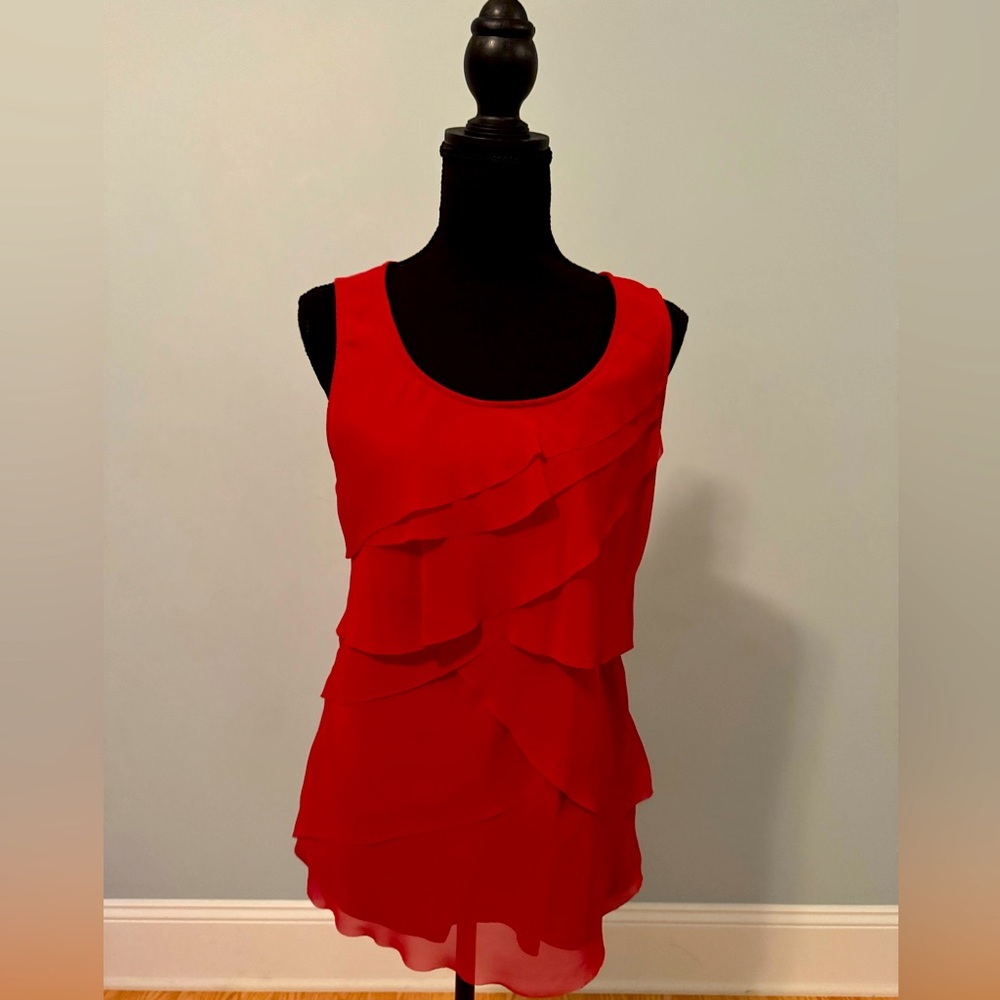 Chic Red Sleeveless Ruffle Top